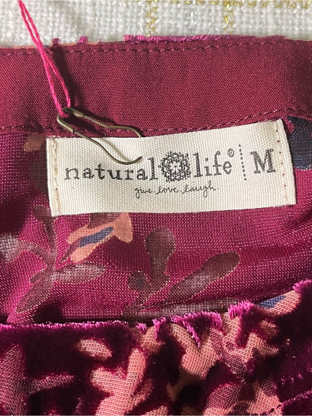 Natural Life Women’s Velvet Burnout Floral Tunic Top Womens Burgundy Boho Sz M - Picture 7 of 13